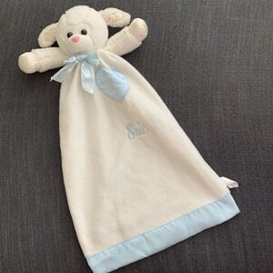 Vtg Dakin Lamb sheep 23" Lovey Blue Satin Trim heart Plush Lovie Blanket